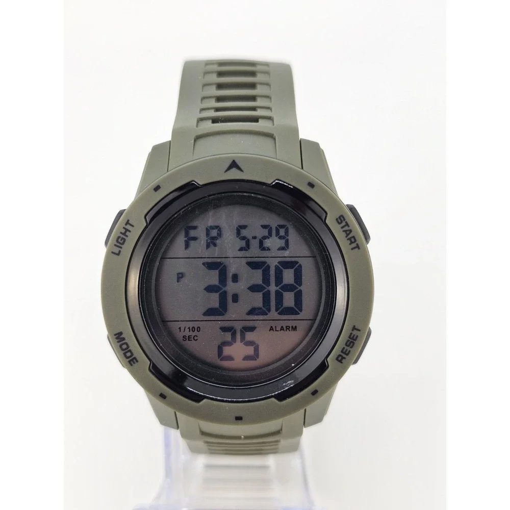 Digital Sports Men's Watch 45MM‎ Dark Green Plastic Bands Light Working